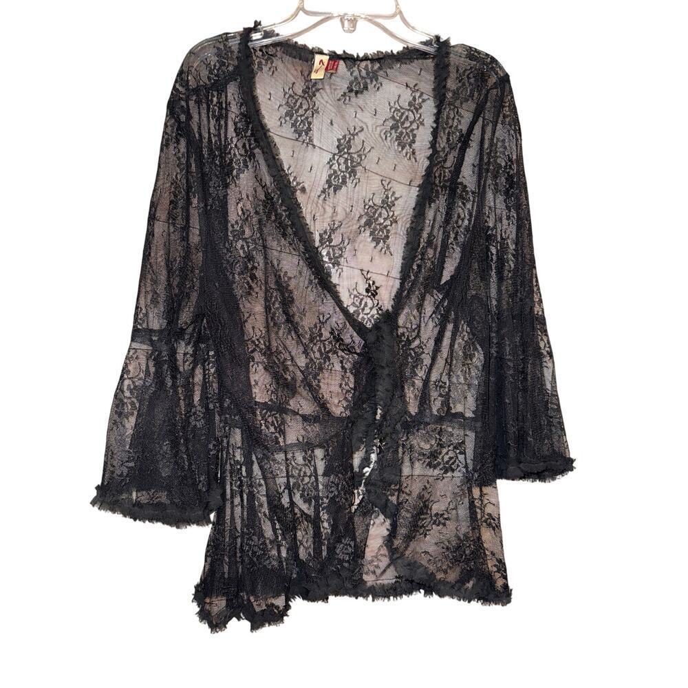 LACE WRAP - BLACK, Sheer, Holiday size Large L
